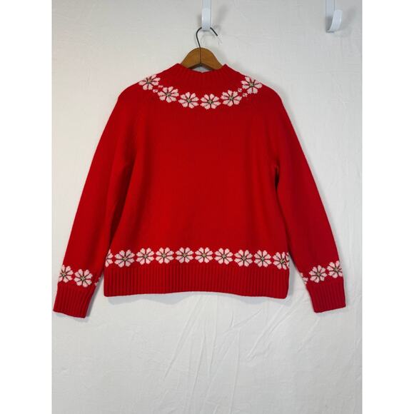 Madewell Red Floral Wool Blend Sweater Womens Pullover Mock Neck Small Hazelwood - Picture 6 of 9